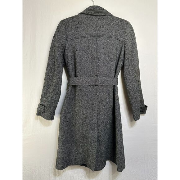 Old Navy Women's Midi Black Marled Wool Blend Trench Coat Size M Belted Lined - Picture 5 of 5